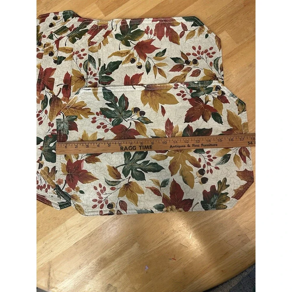 Thanksgiving Fall Placemats Set of 8 Plastic Reversible Autumn Leaves Acorns VTG